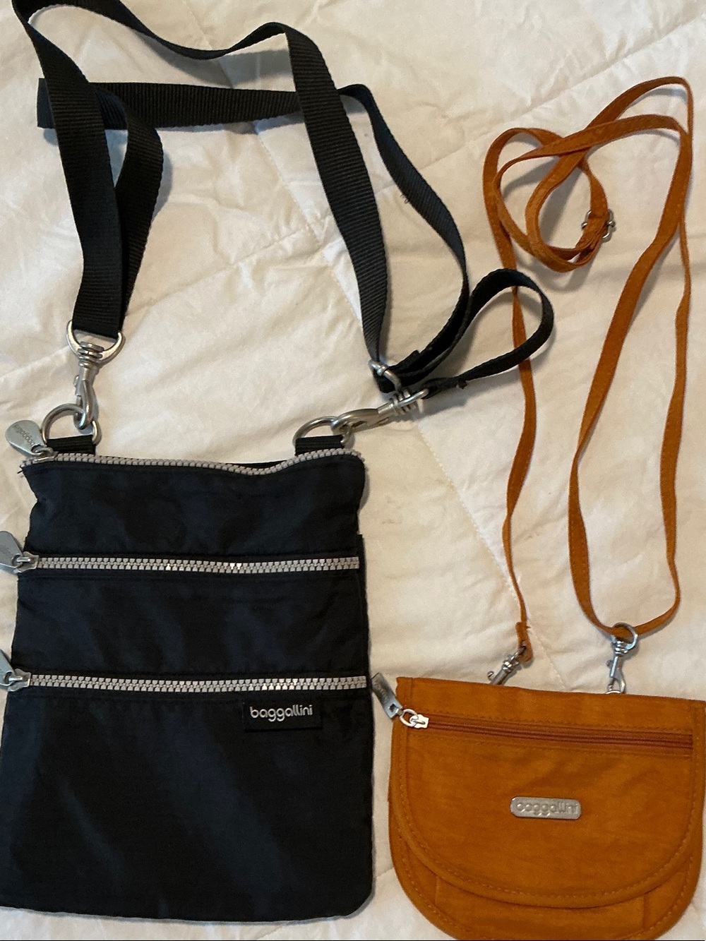 Baggallini Black & Tan Crossbody Duo — Travel-Ready Nylon & Suede Styles